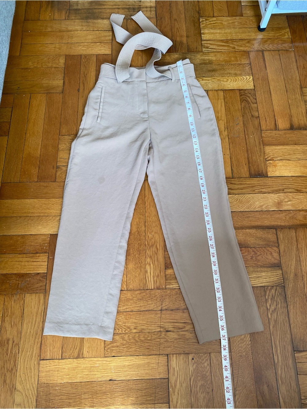 Wilfred Aritzia Beige Belted High Rise Wide Leg Trousers Size 4